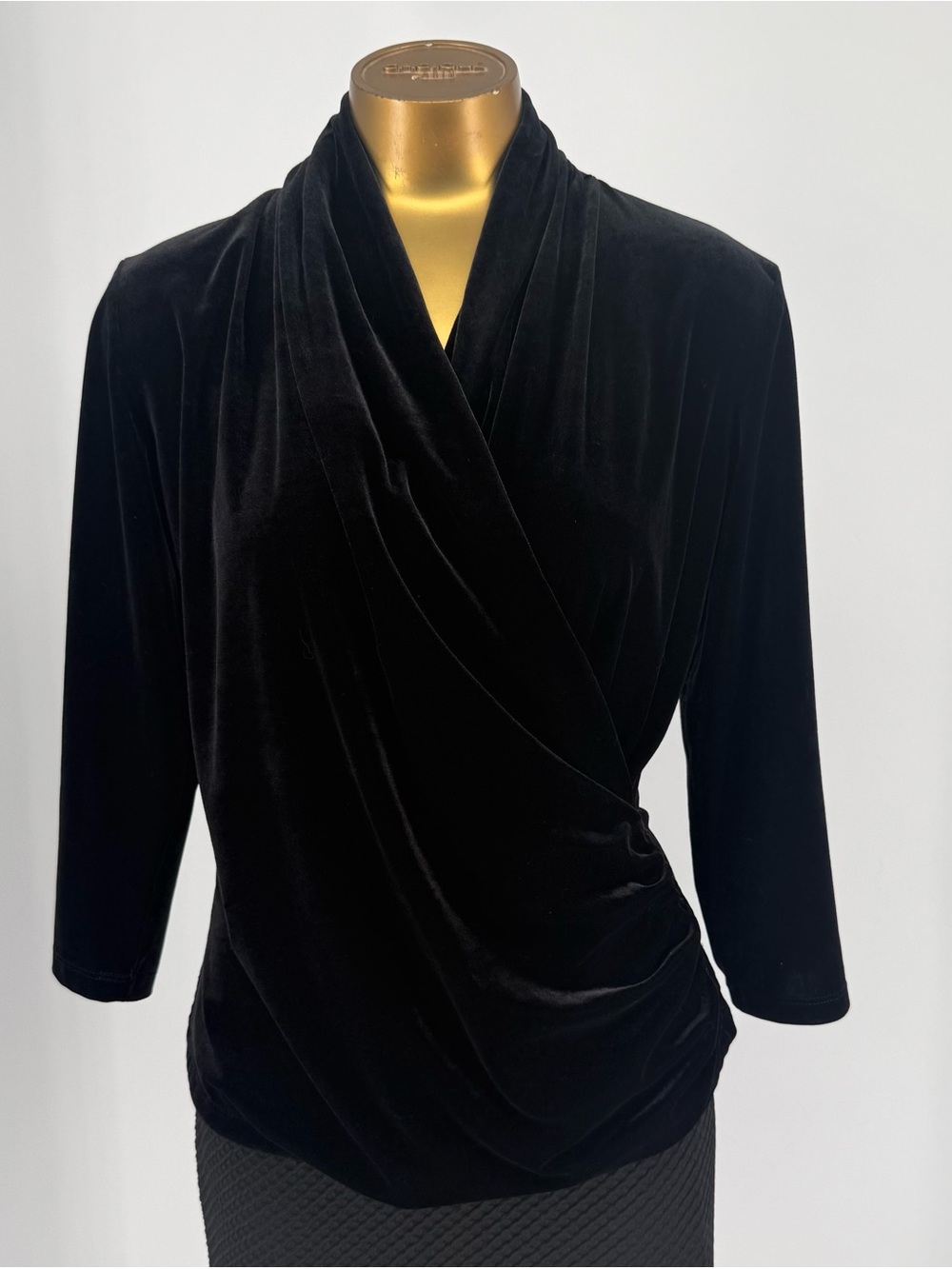 Valerie Bertinelli Black Velvet Draped Wrap Top Size Medium